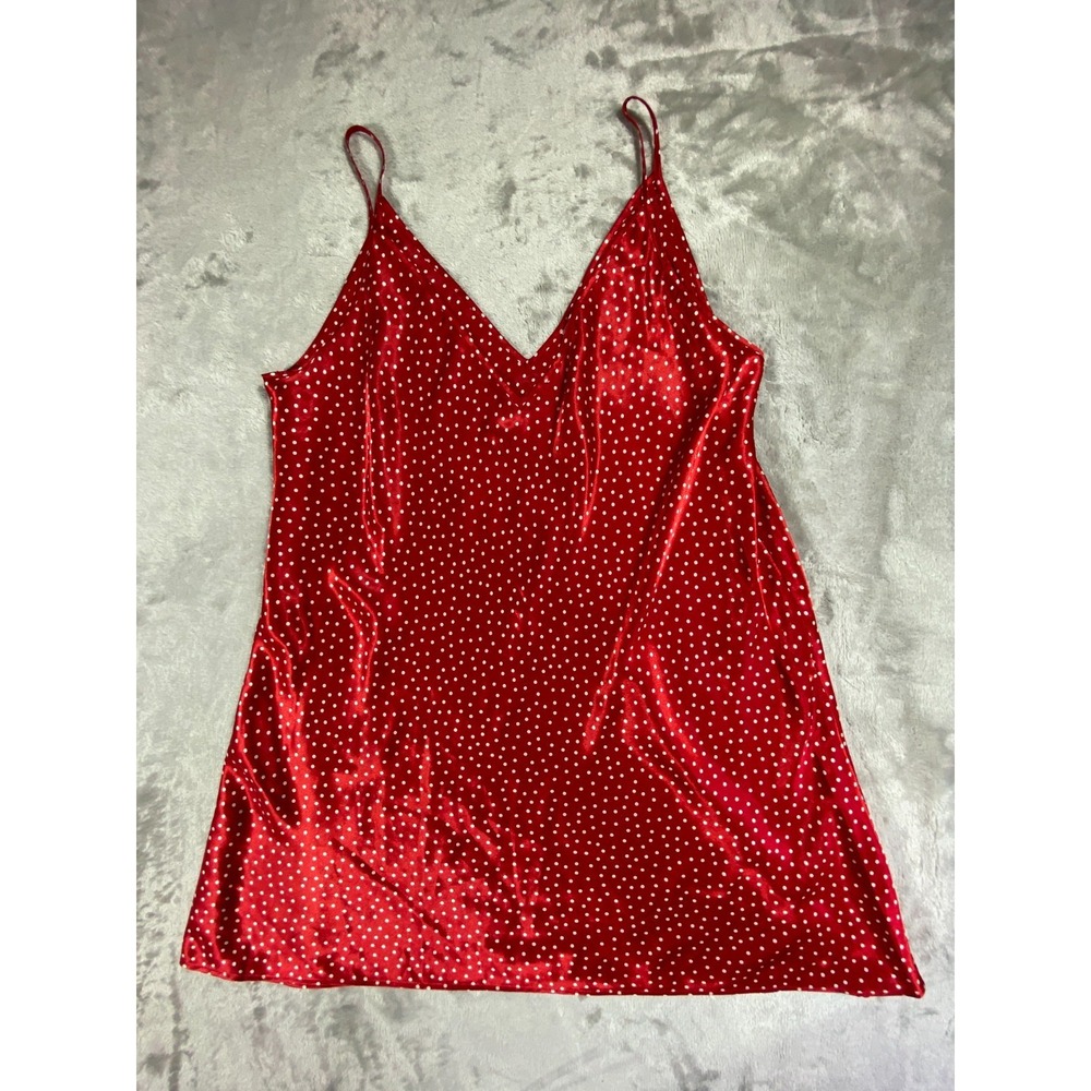 Vintage Morgan Taylor Intimates Mini Slip Dress Womens L Red Polka Dot Nightgown